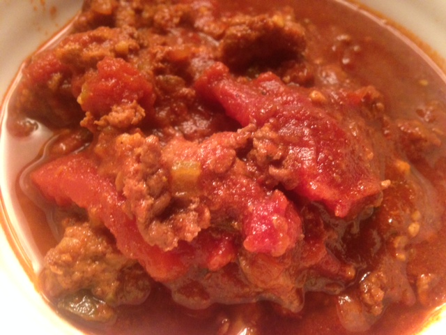 Tex-Mex Slightly SPICY CHILI * Beef & Pork * Tomatoes, Peppers, Onions ...