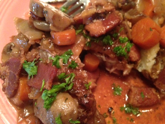 COQ au VIN * CHICKEN in WINE * stove-top * carrots, onions, mushrooms ...